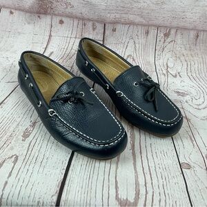 LANDS END Womens 7D Moc Toe Driving Loafers Slip On Shoes Navy Blue Preppy